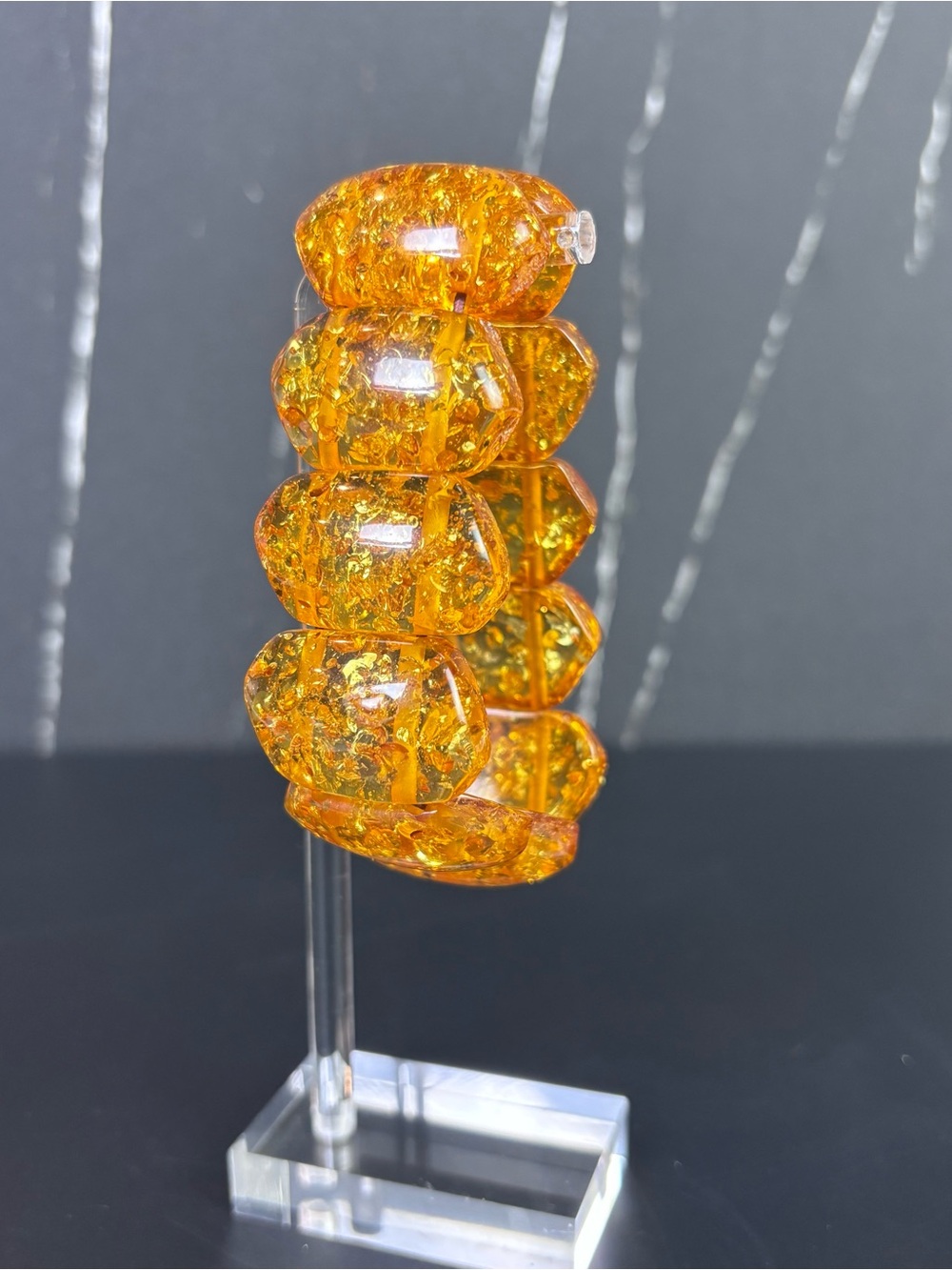 Vtg Baltic Amber Nugget Bracelet Chunky Honey Cognac Boho Statement Costal Chic